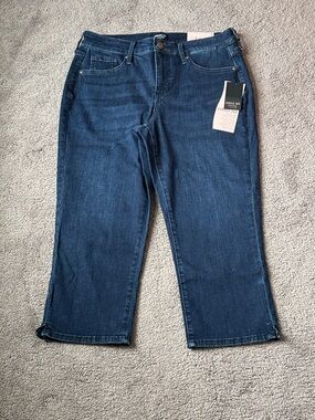 NYDJ Curves 360 Jeans SIZE 8 Slim Straight Cropped Dark Wash Stretch NWT